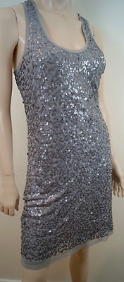 MAX STUDIO Grey Sequin Embellished Sleeveless Racer Rear Summer Dress Sz: XL