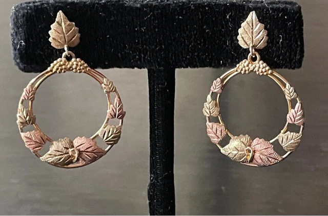Black Hills Gold Multi-Tone Leaves And Grapes Hoop Earrings - 10K Gold, 4.3G