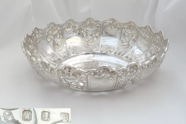 Rare Irish Victorian Hm Sterling Silver Embossed Fruit Bowl 1897