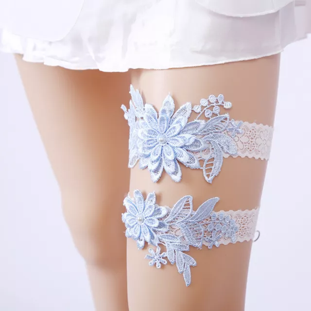 2x Black White Blue Girly Wedding Bridal Garter Set Lace Floral Satin Keep Throw