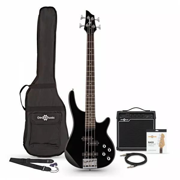 Chicago 5 String Bass Guitar Black + 15W Amp Pack by Gear4music