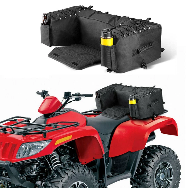 Black ATV Rear Seat Rack Rest Back Bag Padded Bottom Support Luggage Storage Bag