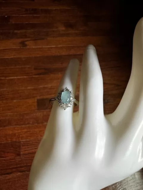 OVAL CUT AQUAMARINE Ring with Sterling Silver Granulation Halo Detail ...