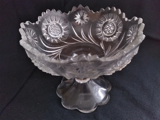 Vintage 5” Pressed Glass Pedestal Compote Bowl / Candy Dish with Sawtooth Rim