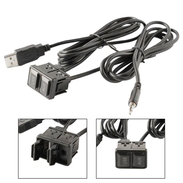 Car Dash Flush Mount AUX USB Port Panel Dual USB Extension Adapter Cable Black