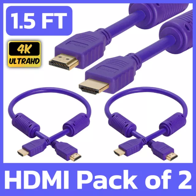 2 Pack HDMI Cable 1.5 Feet Yellow HDMI Male to Male Cord for 4K UHD HDTV Monitor