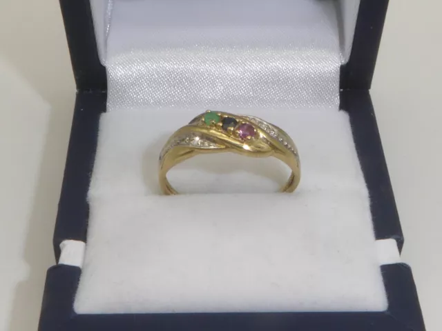 333 Gold Ring 8K Gelbgold Saphir Rubin Smaragd Diamant RG 57 - 18,1 mm 7139