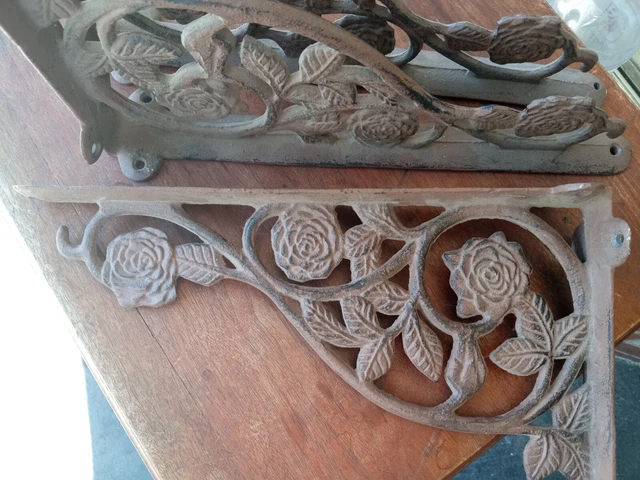 3 Cast Iron Antique Style ROSE Brackets Garden Braces Shelf Bracket HD FLOWER