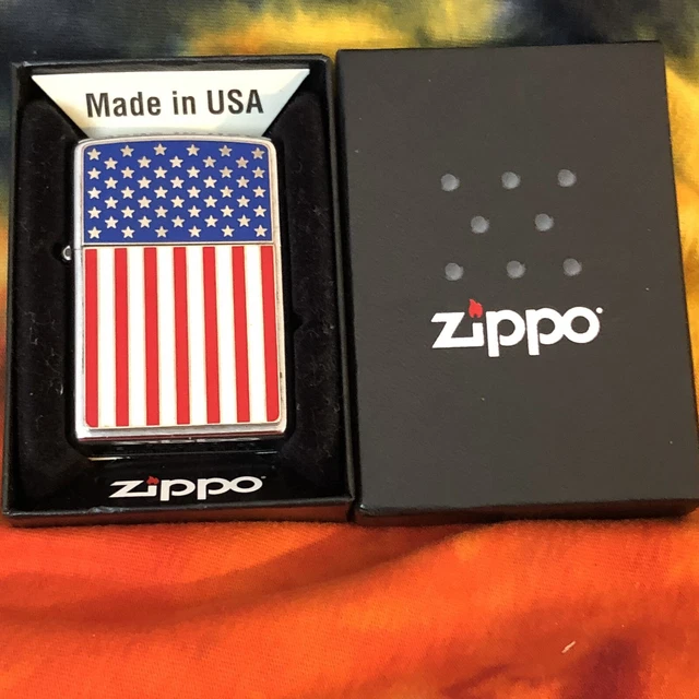 Heavy Steel Plate American Flag Zippo Lighter RARE In Box