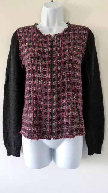 LADIES JIGSAW WOOL CASHMERE Zipped Boucle Cardigan Jacket Size
