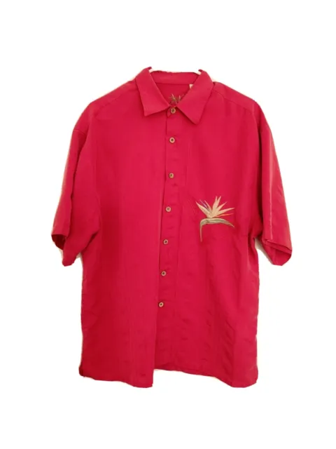 Bamboo Cay Men Vintage Shirt Red/Pink Embroidered , Modal & polyester size Large