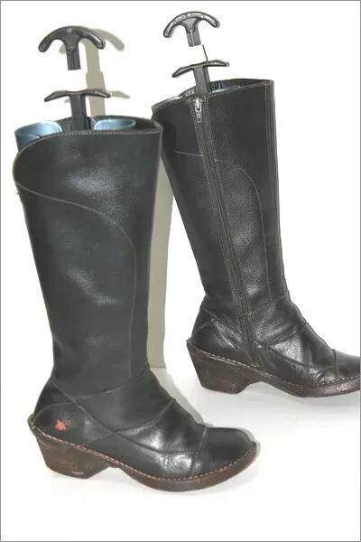 ART Bottes Fourrées  à Talons Cuir Grainé Noir T 37 TBE