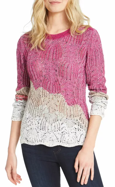 Nic+Zoe Womens Peak Mixed Stitch Sweater Large Pink Multi - NWT $150