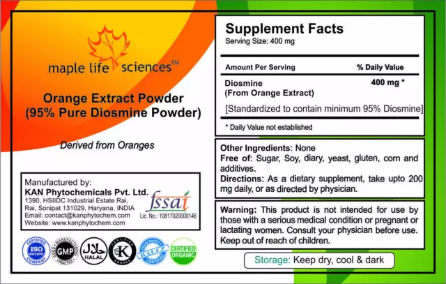 DIOSMINE Orange Extract (95% Diosmine by HPLC) Powder Pure High Quality No Filer