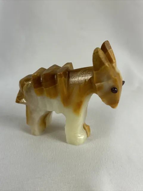 DONKEY MULE Figurine 2.5” Marble Stone Brown White Hand Carved Alabaster