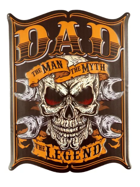 Letrero de Metal "Dad The Legend" Calavera Herramienta Garaje Biker 46x35cm Neu