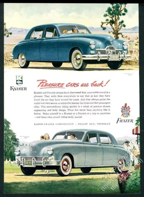 1947 Kaiser-Frazer sedan 2 car color art vintage print ad