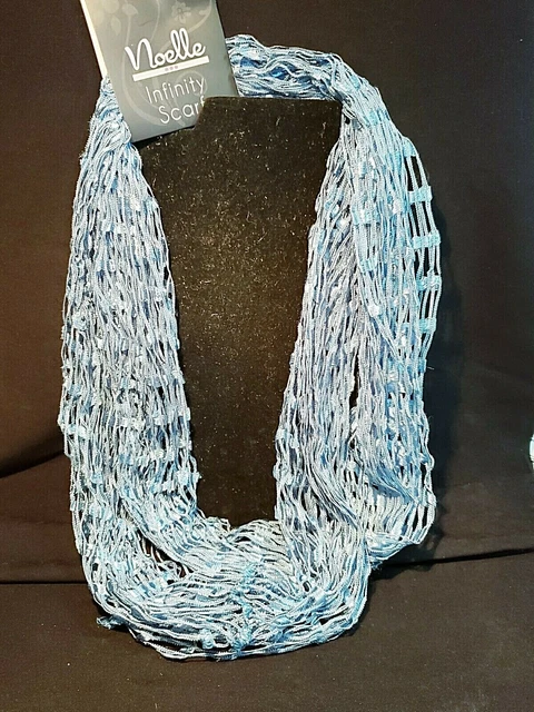Noelle Infinity Scarf Shimmer Slate Blue Mesh Lace/Knit Lightweight NWT