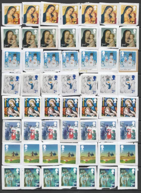 GB 56 x 2nd  Class Unfranked Xmas Stamps With Minor Faults On Paper