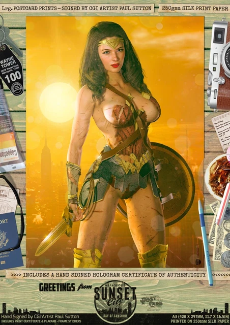 WONDER WOMAN SEXY Gal Gadot Justice League DC Comic Signed A3 Print Sunset  City 20.43 - PicClick UK