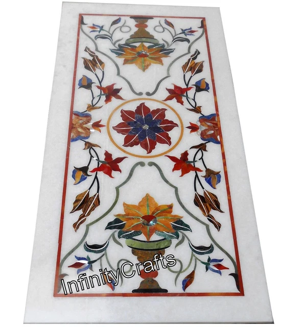 24x48 Inches Marble Kitchen Table Flower Vase Design Inlay Work Dining Table Top