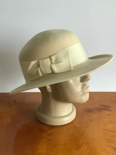 Eleganter Lady-like - Vintage Damen Hut - Damenhut - beige - Gr.56/57 M