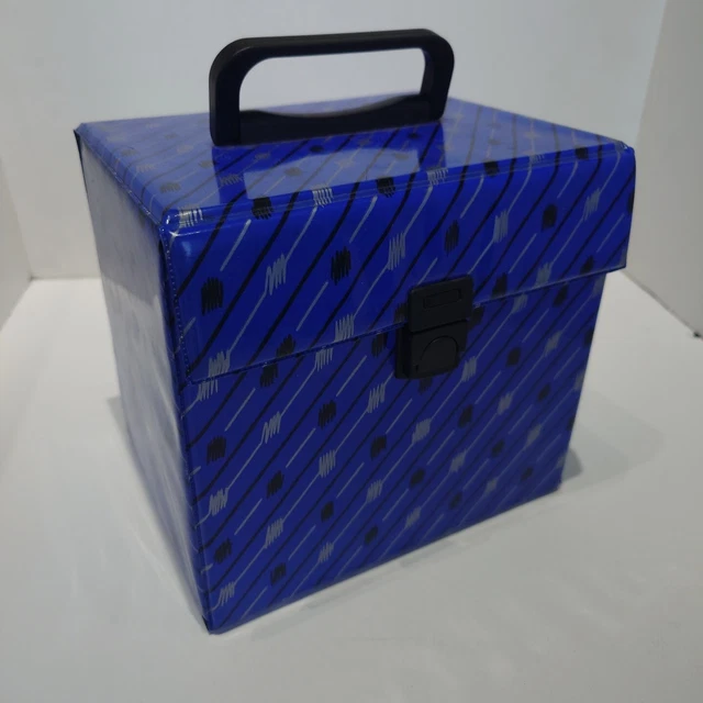 Vintage 7" Vinyl Single Record Storage Carry Case Blue Pattern