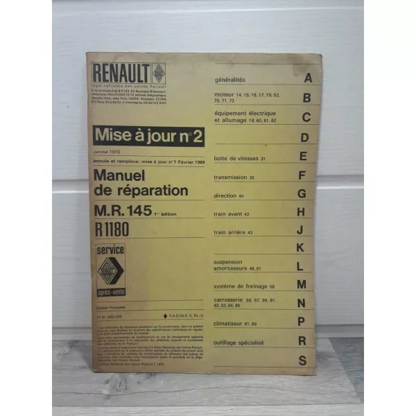 Renault R6 R1180 -1970- Manuel Reparation MR145 mise a jour No2 - Renault REN-77