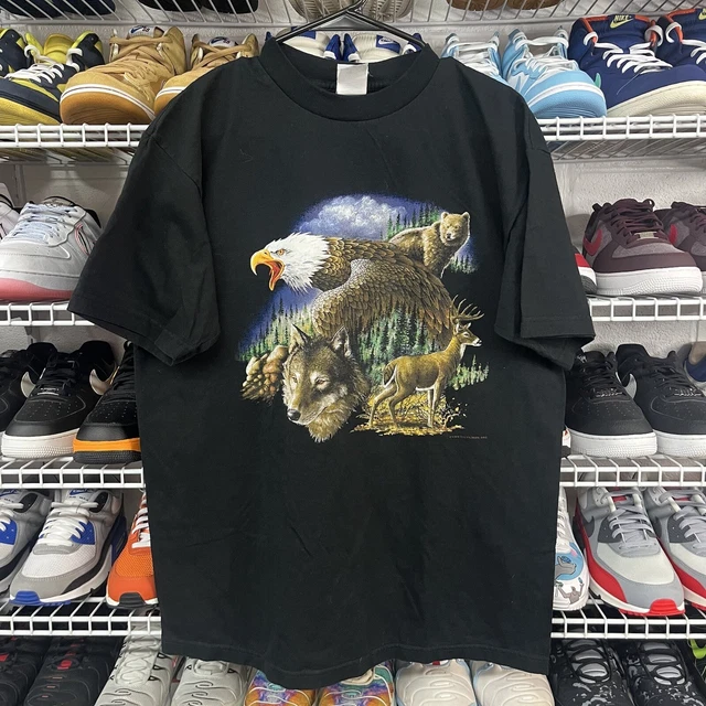 Vintage 90s Wild Side LA Eagle Wolf Bear Graphic Tee Shirt WCW Tag Mens Size L