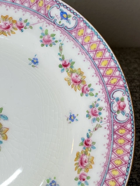 4 vintage Minton plates salad dessert pink roses lattice floral garden wedding