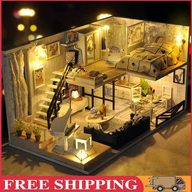 Creative Wooden Model House Kit with Music/Dust Cover/Light Gift for Boys Girls