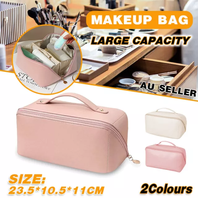 Large Capacity Travel Cosmetic Bag - Makeup Bag, Portable Leather Waterproof