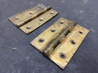 Old Vintage Rare Unique Door Hardware 2 Pc Brass Hinges