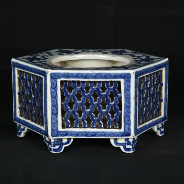 7.1" Antique dynasty Porcelain Qianlong mark Blue white six square Brush Washer