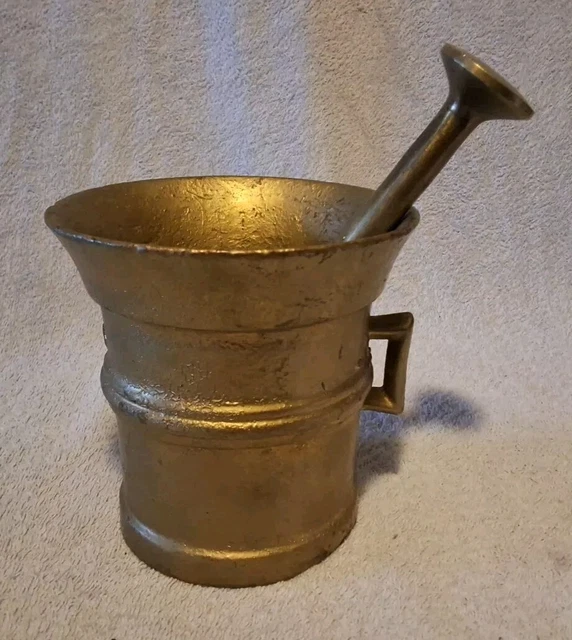 Grand Mortier Et Pilon En Bronze Doré D'apothicaire - Reproduction 1960, 2,17kg