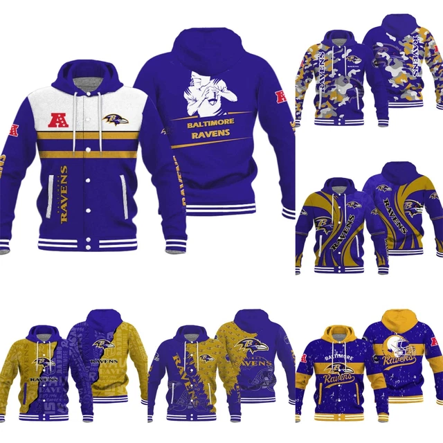 Baltimore Ravens Men's Hooded Varsity Jacket Casual Button Down Activewear Gift