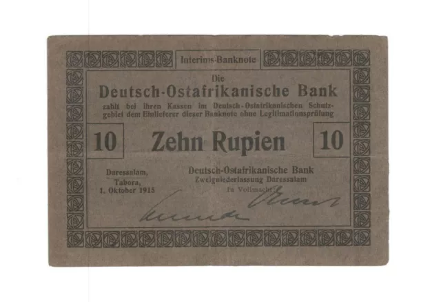 Ro 912a: Deutsch-Ostafrika, 10 Rupien vom 1.10.1915, Rs. mit mittigem Stempel