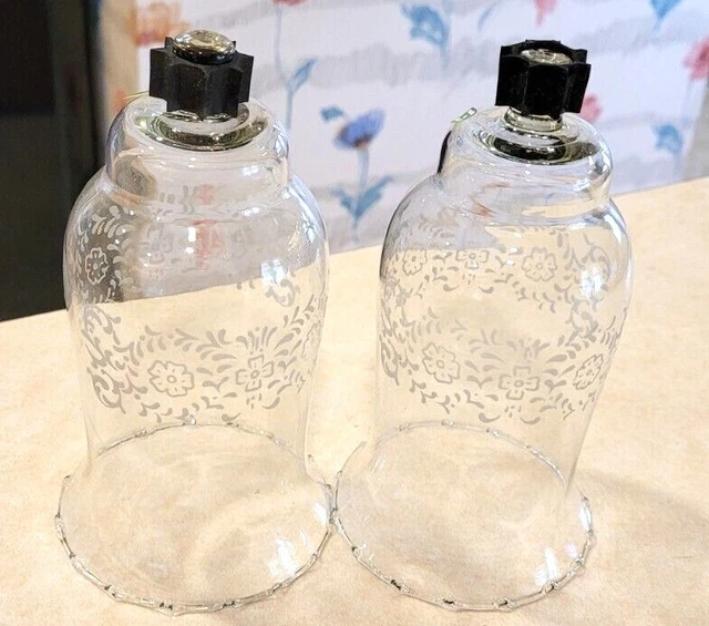 HOMCO Clear Glass Etched Floral Band Long Peg Candle Holder Sconce -Set of 2