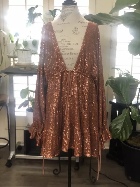 ASOS DESIGN embellished tiered mini dress in rose gold sequin, size 12