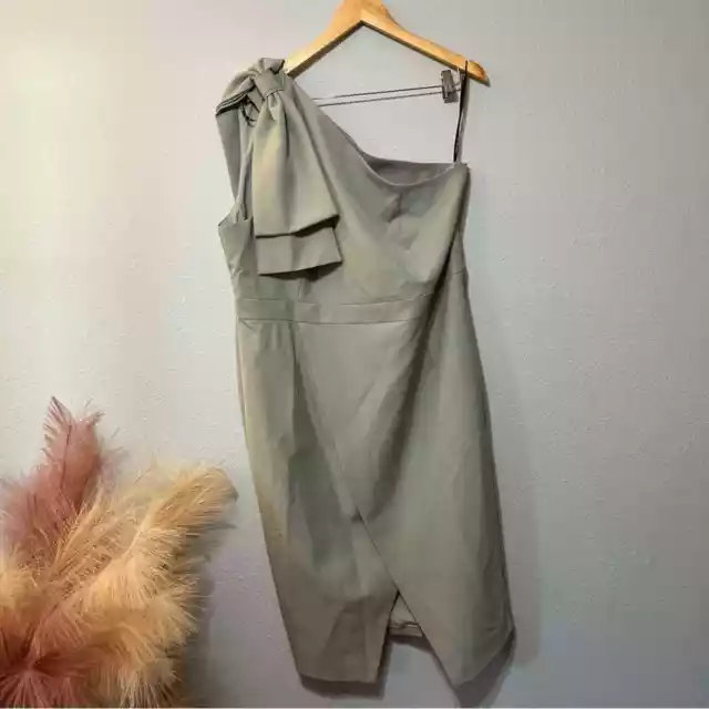 Lavish Alice NWT Bow One Shoulder Wrap Midi Dress in Sage Green 22