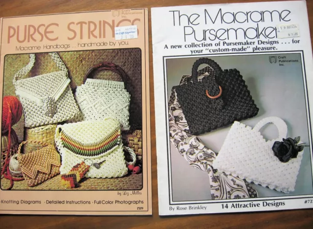 LOT OF 2 Vtg Macrame Pattern Books 1970s Retro Handbag Purse