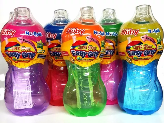 Nuby No-Spill Super Spout Easy Grip Cup Step 2 Purple/Red/Green/Pink/Blue, 10 Oz