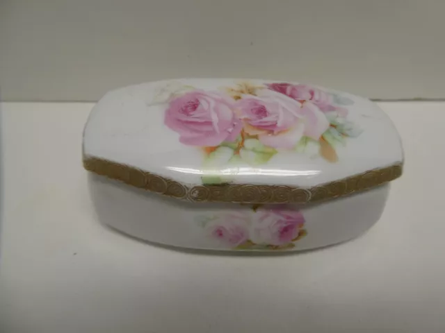 Vintage Rose Tapestry Painted Royal Bayreuth Porcelain Gilt Lidded Bowl Dish