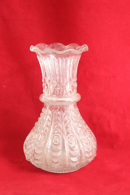 8.5 " Grand Vintage Ancien Beau Motif Floral Transparent Verre Vase de