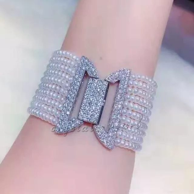 Beautiful 10 strands 4-3MM Design South Sea white Pearl bracelet 7.5-8 "