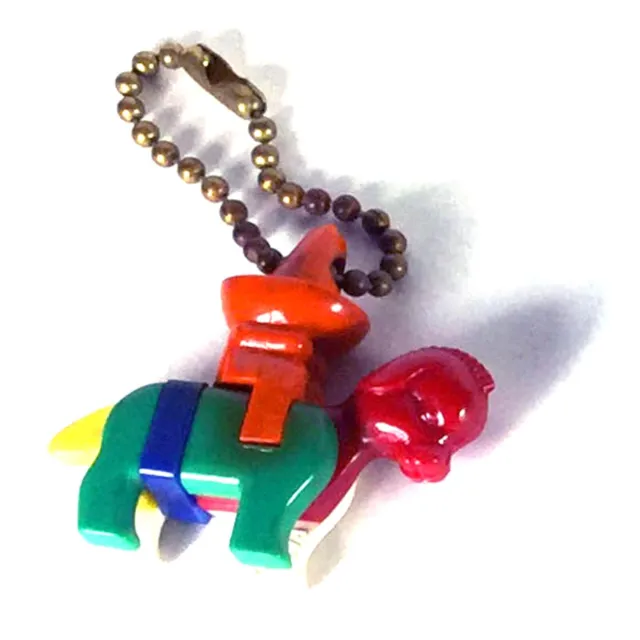 Vintage "Sombrero Man on Donkey" Multi-Color Keychain Puzzle