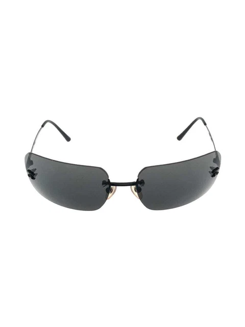 CHANEL #282 Sunglasses Rimless Metal black Men's 4017