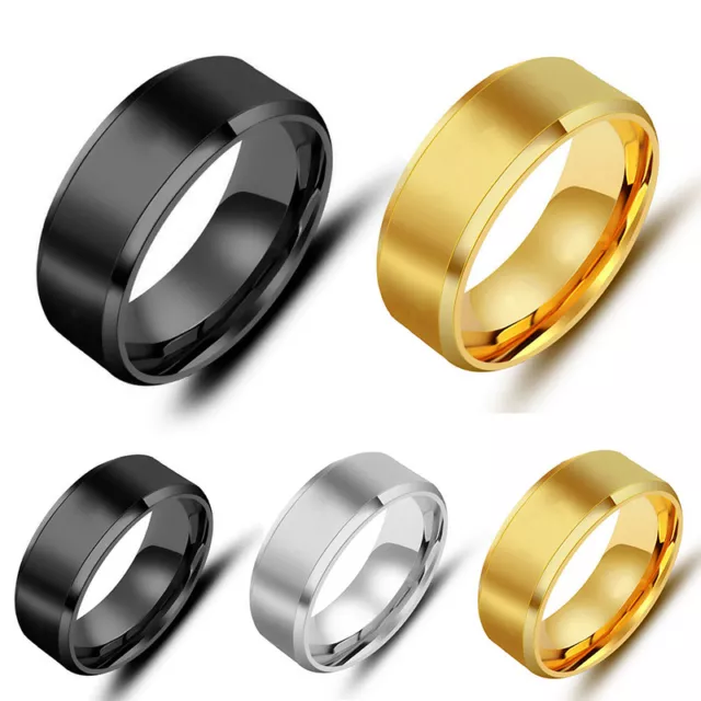 8mm Stainless Steel Mens Womens Wedding Band Black Gold Silver Ring Size 6-13