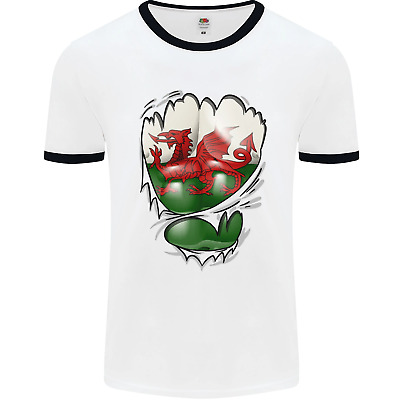 Gym The Welsh Flag Ripped Muscles Wales Mens White Ringer T-Shirt