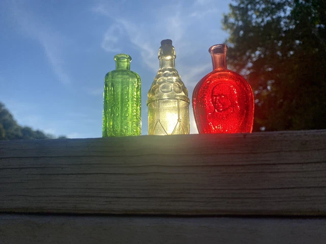 Lot Of 3 Vintage Miniature Bottles Wheaton -1 Ruby Ben Franklin